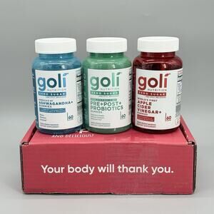3pk GOLI Sugar Free Apple Cider Vinegar Ashwagandha Pre+Post Probiotic Gummies